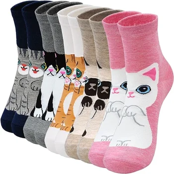 Дышащие женские носки с пятью пальцами из чистого хлопка для девочек, носки с милыми мультяшными животными до середины икры, Собака, Сова, модные подарки для бизнеса