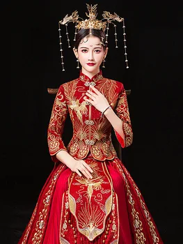 Женское уличное платье Toast 2020 Новая Свадебная женская одежда Xiuhe в красную складку в китайском стиле