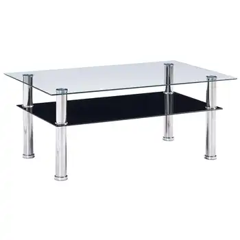 Домашний журнальный столик консольный столик, черное стекло Хромированная ножка 100x60x42 см