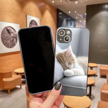 Чехол для телефона с милыми кошачьими детенышами для iPhone 14 13 12 11 Pro Max X XR XS 8 7 Plus из цветного жидкого стекла