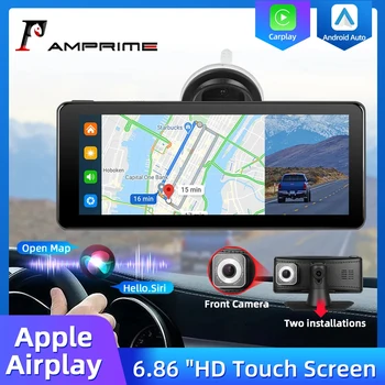 AMPrime 6,86-дюймовый Автомобильный Зеркальный Рекордер Беспроводной Carplay Android Auto Bluetooth Apple Airplay GPS 4K Экран Приборной Панели DVR AI Voice