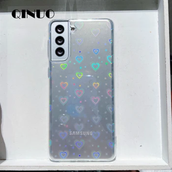 Голографический Чехол для телефона Love Heart Для Samsung Galaxy A51 A52 A71 A72 A32 A12 A50 A21S A31 S20 S21 Ultra Note 20 Plus Лазерный Чехол