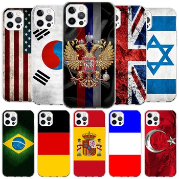 Национальный Флаг RU FR UK Чехол для Apple iPhone 11 14 15 Pro Max 13 12 Mini Чехол Для телефона XR XS X 7 + 8 Plus SE 2020 Прозрачная Оболочка