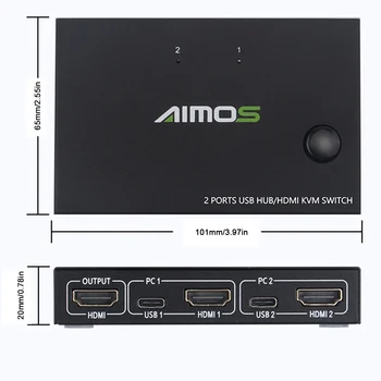 4K USB HDMI KVM распределительная коробка Видеодисплей USB-переключатель-разветвитель для совместного использования клавиатуры, мыши, принтера на 2 ПК, штепсельная вилка и Paly