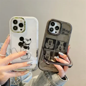 Пара прозрачных аниме-чехлов для телефона Mickey Mouse Bracket shell для iPhone 14 13 12 11 Pro Max Case Cute luxury cartoon art Sweet Cover
