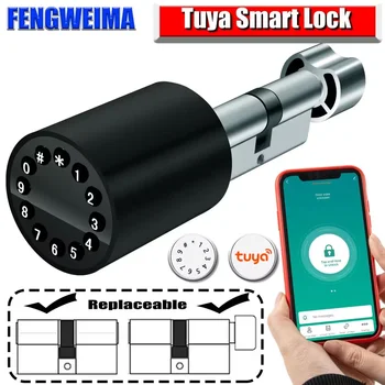 Euro Smart lock, замок Tuya, цилиндр блокировки паролем приложения Tuya, кодовый замок без ключа, Цилиндровая дверь, электронный сердечник дверного замка