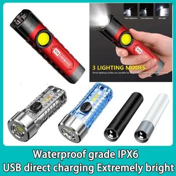Портативный светодиодный фонарик, мини-рабочий фонарь COB, USB Перезаряжаемый фонарь для кемпинга 18650 с зажимом, 3 режима, мощный фонарь для рыбалки