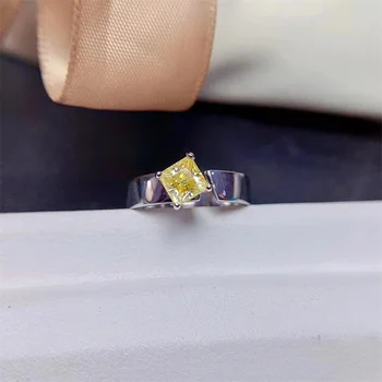 Подлинное кольцо из стерлингового серебра 925 пробы с желтым бриллиантом Mossan, дизайн с верхним отверстием, стиль повседневной носки