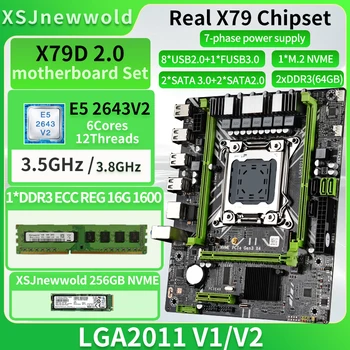 Комплект материнской платы X79D2.0 с процессором E5 2643V2 и оперативной памятью DDR3 REG 1 * 16G = 16 ГБ и 256 ГБ NVME SSD LGA2011 M.2 SATA3.0 Xeon Kit