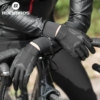 ROCKBROS Велосипедные Перчатки Ветрозащитные Дышащие Мужские Женские Велосипедные Перчатки На Полный Палец MTB, Противоскользящие Велосипедные Перчатки, Амортизирующие Перчатки