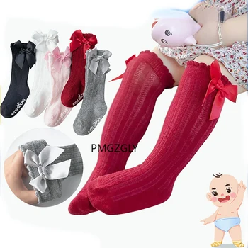 Носки для мальчиков и девочек с бантиками до колен, милые детские носки для малышей, длинные носки-трубочки, детские чулки, колготки для девочек, чулки для детей