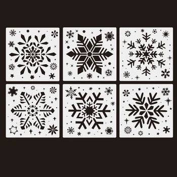 6шт 20 * 20 см Зимняя Рождественская Снежинка Многослойные трафареты для рисования, раскраска для вырезок, декоративный шаблон для тиснения