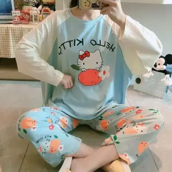 2021 Sanrio Hello Kitty Милые Пижамы Для девочек и мальчиков Домашний Сон Брюки с длинным рукавом пижамы