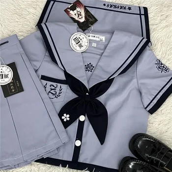 Оригинальный комплект юбок Японской школьницы JK, женские блузки с бантом для девочек, плиссированная короткая юбка, костюм моряка, темно-синие костюмы