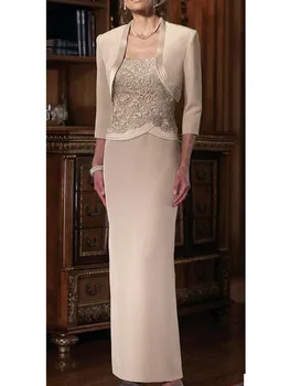 Вечерние платья 2021 года, длинные кружевные платья для матери невесты С жакетом, рукав Три четверти, расшитый бисером Элегантный Vestido De Madrinha
