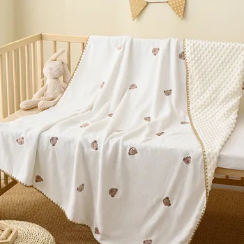 Детское одеяло, вышитое одеяло для новорожденных, одеяло для пеленания младенцев, одеяло для объятий из микрофибры для младенцев