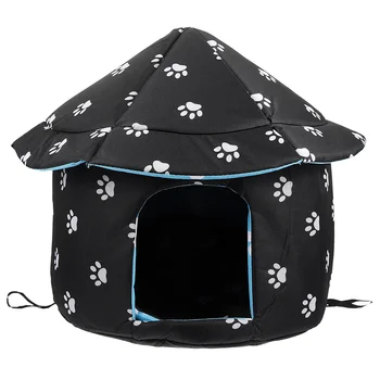 Кровать для домашних животных, защищенный от непогоды кошачий домик, уютное гнездышко для домашних животных, наполовину закрытая тканевая подушка, теплая палатка