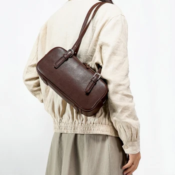 2024 Новые винтажные женские сумки через плечо из натуральной кожи, оригинальный брендовый дизайн, женская сумка для повседневных поездок на работу, женская сумка для боулинга