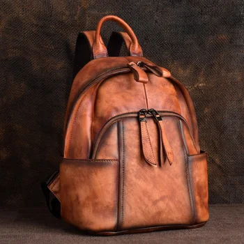 Рюкзак из натуральной кожи, женский Дизайнерский роскошный дорожный рюкзак для ноутбука в стиле ретро, женская сумка для школьных учебников из натуральной воловьей кожи, рюкзак