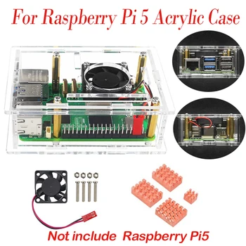 Новинка Для Raspberry Pi 5 Акриловый Корпус Прозрачный Корпус С Охлаждающим вентилятором Дополнительный Охлаждающий Вентилятор Медный Радиатор для Raspberry Pi 5