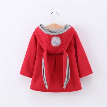 Одежда Для малышей для маленьких девочек Осень Зима, толстое теплое пальто, куртка, верхняя одежда, толстовка с капюшоном и заячьими ушками, толстовка