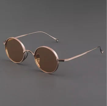 Круглая Оправа Из чистого Титана Поляризованные Солнцезащитные очки Винтажные мужские очки UV400 для вождения на открытом воздухе Солнцезащитные очки Oculos