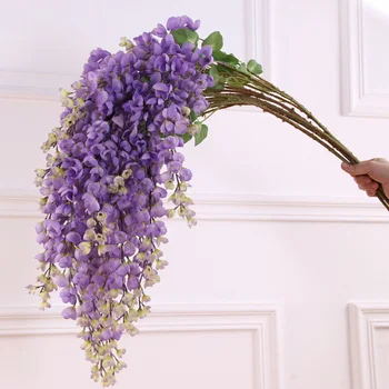 100-сантиметровая ветка глицинии с листьями для украшения вечеринки в вестибюле отеля, искусственный цветок, индивидуальный декор стен в комнате с цветочным рисунком