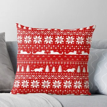 Подушка с красно-белым рождественским рисунком для любителей кошек, наволочка, чехол для подушек, Наволочки, чехлы для подушек, диван