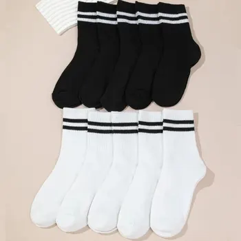 10 пар женских носков средней длины, дышащие удобные осенне-зимние теплые повседневные спортивные модные однотонные носки для девочек