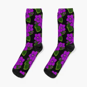 Фиолетовые африканские фиалки в черных носках носки Мужские хлопчатобумажные носки Женские носки Мужские