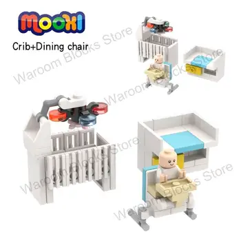 MOC4101 Детская фигурка, кроватка, обеденный стул, Модель интерьера, Городская мебель, Строительные блоки, Развивающие Игрушки для детей, Подарки Друзьям