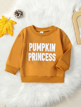 Милые толстовки на тему Хэллоуина для маленьких девочек - Очаровательные пуловеры с круглым вырезом и длинными рукавами и забавными буквенными принтами