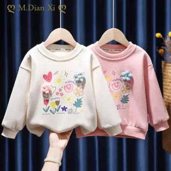 Весенне-осенняя толстовка для маленьких девочек, новый детский пуловер, повседневный универсальный топ с объемными цветами
