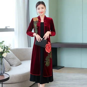 Традиционное китайское Восточное платье Ципао, Бархатное свадебное платье Чонсам, Современные Элегантные китайские платья, Азиатское платье FF2557