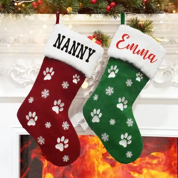 Персонализированный Рождественский Чулок СДЕЛАЙ сам Любое Имя Семейный Рождественский Чулок Ручной работы с отпечатком лапы собаки Санта-Клауса