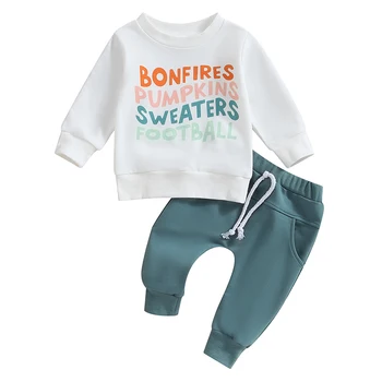Комплекты из 2 предметов для маленьких мальчиков, толстовка с длинным рукавом и буквенным принтом, топы и штаны на завязках, комплекты
