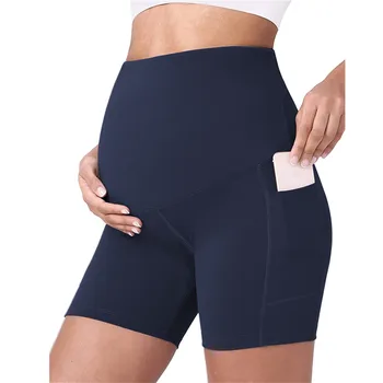 Брюки для беременных, однотонные эластичные штаны для йоги с высокой талией, поддерживающие живот, одежда для беременных, женская летняя одежда для полного живота