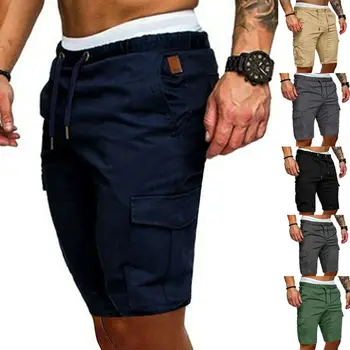 Мужские шорты-карго, повседневные летние пляжные Спортивные брюки для спортзала, простые эластичные шорты для тренировок