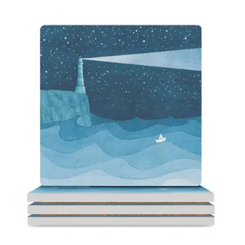Маяк, голубой океан Керамические Подставки (Квадратные) подстаканники симпатичные подставки для кухонных тарелок