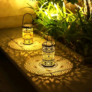 Солнечный фонарь для сада на открытом воздухе, водонепроницаемая металлическая полая проекционная лампа для праздничных украшений на свадьбу, День рождения