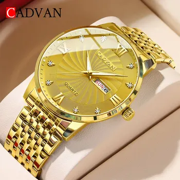 CADVAN Золотые роскошные мужские часы с датой из нержавеющей стали, мужские спортивные часы, мужские кварцевые повседневные наручные часы Relogio Masculino