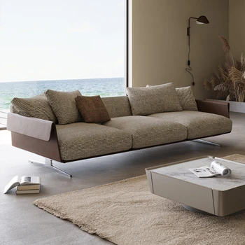 Итальянский современный простой и роскошный диван из хлопчатобумажной и льняной ткани, прямой рядный диван для виллы