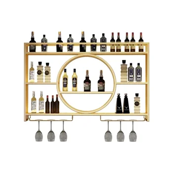 Золотой подвесной шкаф для винного бара, Металлическая современная Вертикальная коммерческая барная полка, Украшения для домашнего бара пивного ресторана