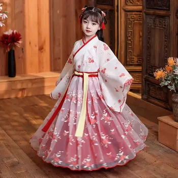 Китайский шелковый халат, костюм для девочек, Детское Кимоно, Китайское традиционное Винтажное Этническое Антикварное платье, танцевальный костюм, Косплей Hanfu Set