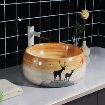 Керамические раковины для ванной комнаты в китайском стиле, креативный дизайн, простые бытовые раковины для ванной комнаты на балконе отеля