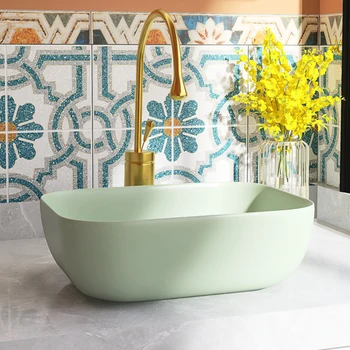 Итальянские керамические умывальники для ванной комнаты для раковины Квадратный Зеленый Креативный свет Роскошные Бытовые раковины для ванной комнаты для отеля