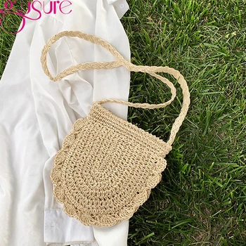 Простые женские плетеные соломенные сумки ручной работы, сумка через плечо, женская летняя дорожная пляжная сумка, маленькая сумочка, кошелек