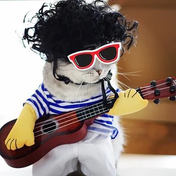 Забавный костюм для домашних собак Одежда для кошек Трансформация Гитариста Летняя одежда для собак в тонком сечении