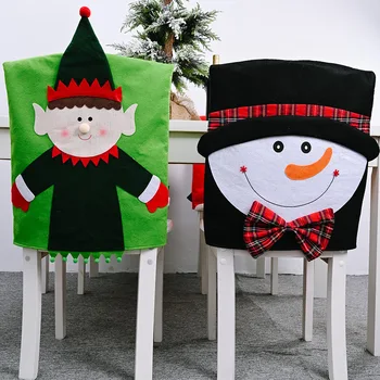 Рождественские чехлы для стульев 1шт, декор, Многоразовые Рождественские чехлы для стульев для столовой со Снеговиком и Сантой для рождественских украшений