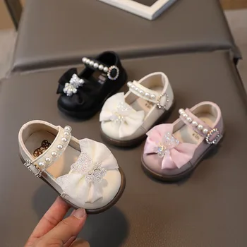 Baby Walking Корейское Издание Детской Обуви Для Девочек 2023 New Four Seasons Princess Bow Little Leather Shoes Обувь На Мягкой Подошве Оптом
